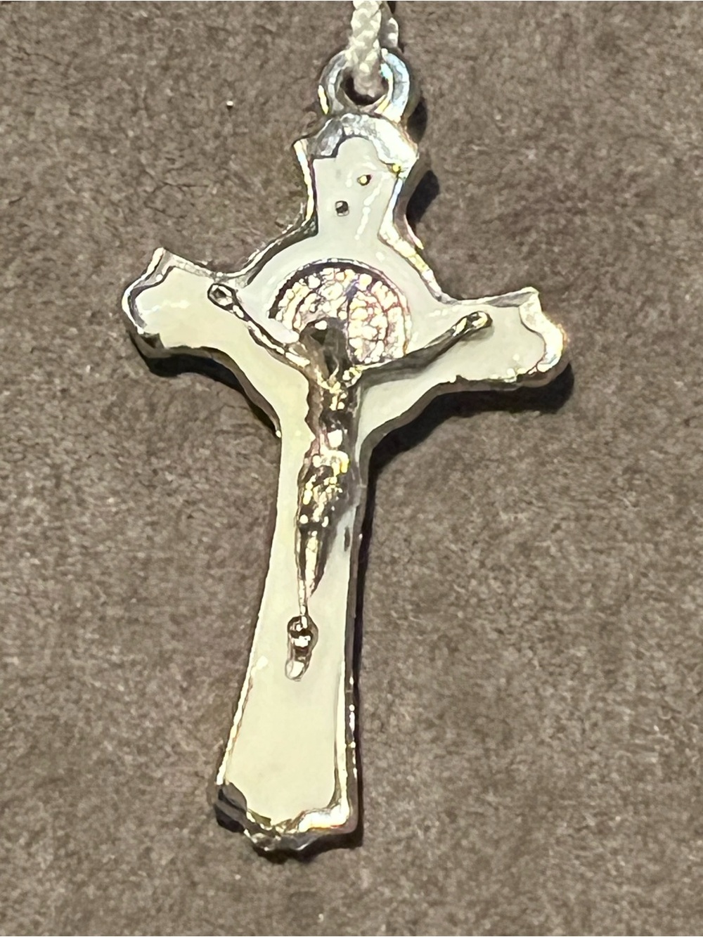 White Knotted Rosary Necklace with Silver-Tone Crucifix Pendant